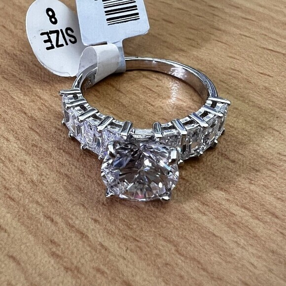 925 Sterling Silver | CZ Luxury Solitaire Ring Women's Size 8 Rhodium Finish - Picture 6 of 17